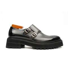 Black Dual-Buckle Chunky Sole Brogues