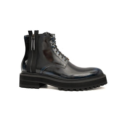 Blue Patent Side-Zip Combat Boot