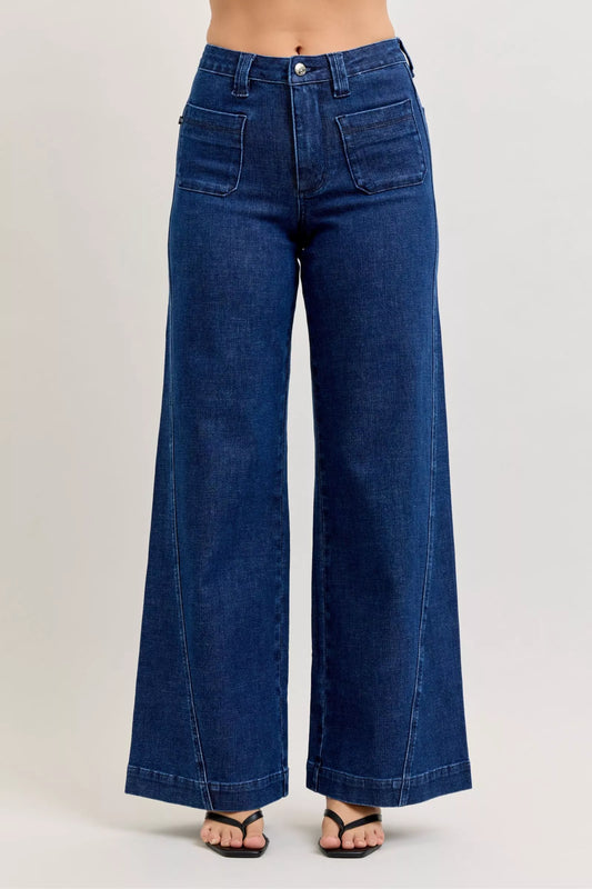 Blue jeans on a plain background
