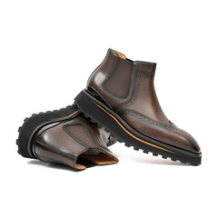 Brogue Thick-Soled Chelsea Boot 2891 Coffee