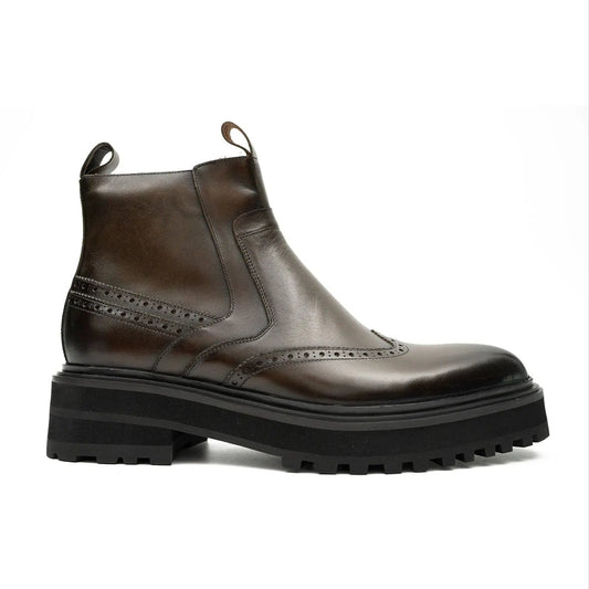 Brown Brogue Leather Chelsea Boots