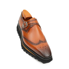 Brown Brogue Monk Shoes With Chunky Sole