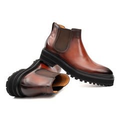 Brown Burnished Leather Chelsea Boot