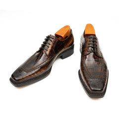 Brown Crocodile Derby Shoes Goodyear Norwegian 8014