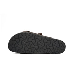 Brown Double - Strap Buckle Slide Sandals