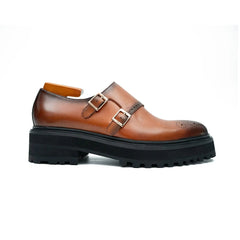 Brown Dual-Buckle Chunky Sole Brogues
