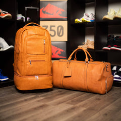 Brown Leather Roller Bag Set Sole Premise