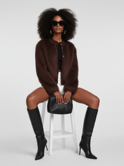 Brown Stand-Up Collar Jacket For Women, Gramercy, BYMANYC New York.