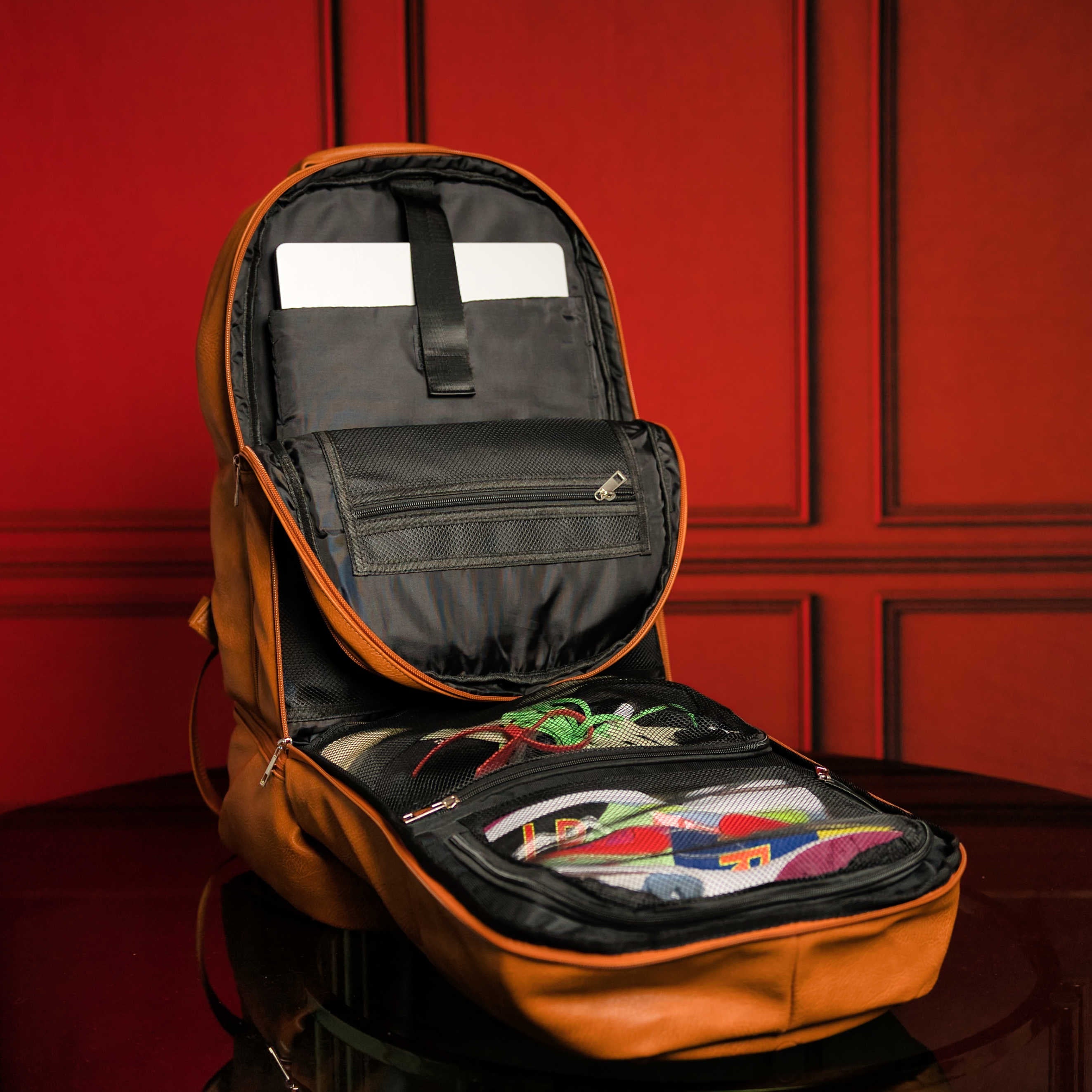 Brown Leather Luxury Patented Carry-On Bag Sole Premise