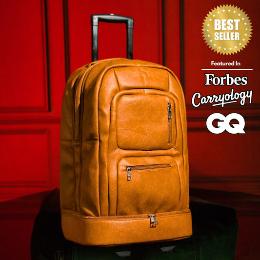 Brown Leather Carry-On Patented Roller Bag Sole Premise