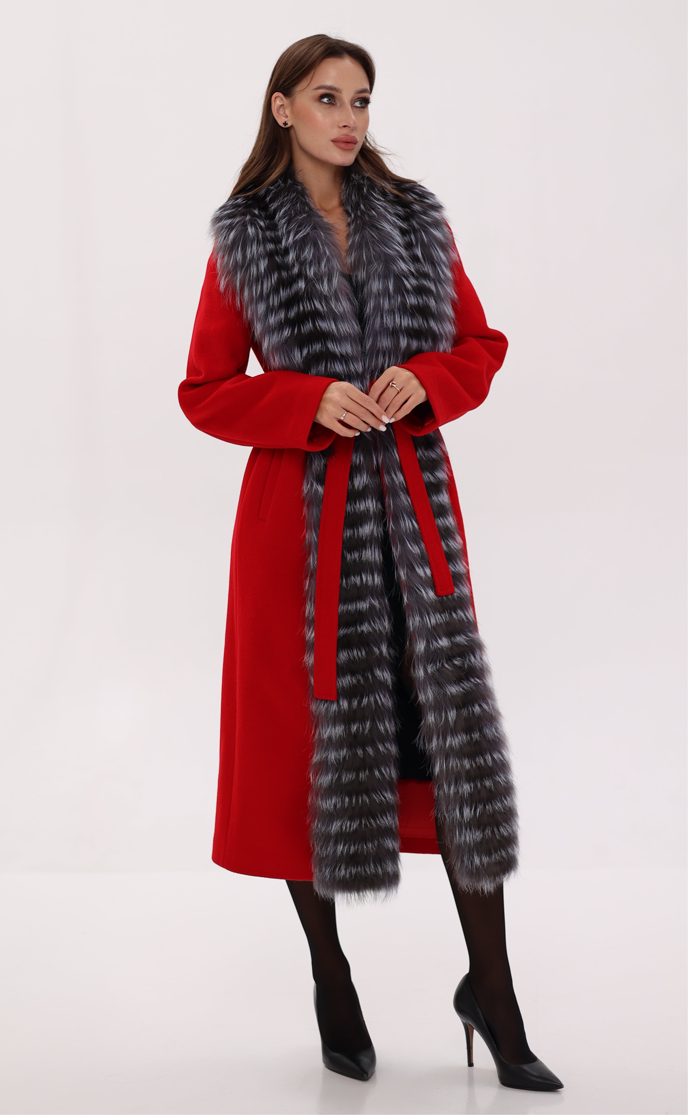 Genuine Silver Fox Virgin Wool Wrap Coat in Red Alaska® Outerwear Company