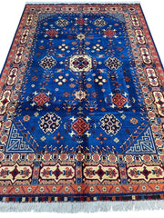Hand-Knotted Afghan Kazak Rug – 6'6" x 9'7" – Vibrant Geometric Design in 100% Wool Rugistan