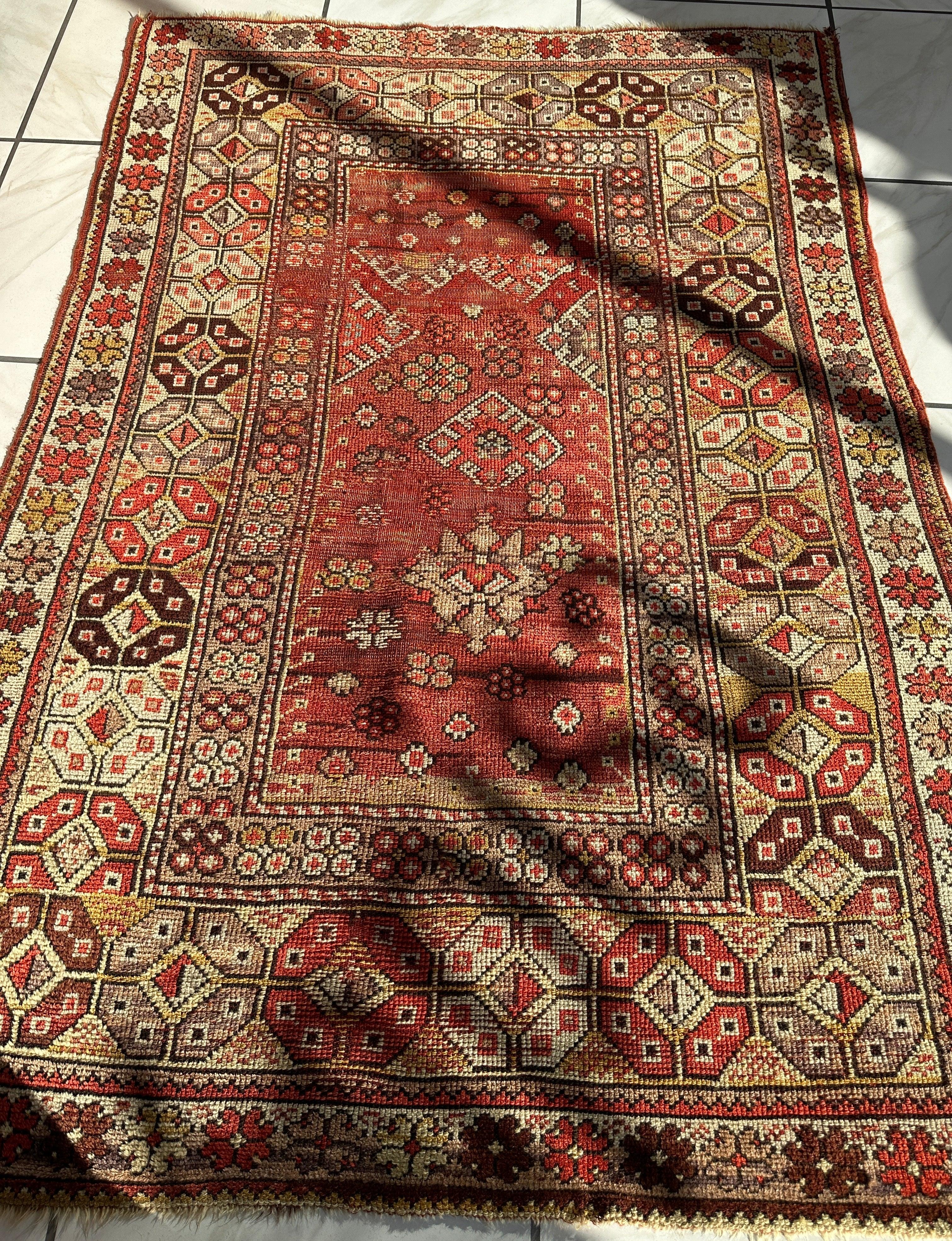 Antique Turkish Wool Distressed Prayer Rug 4’3” x 5’11” Rugistan