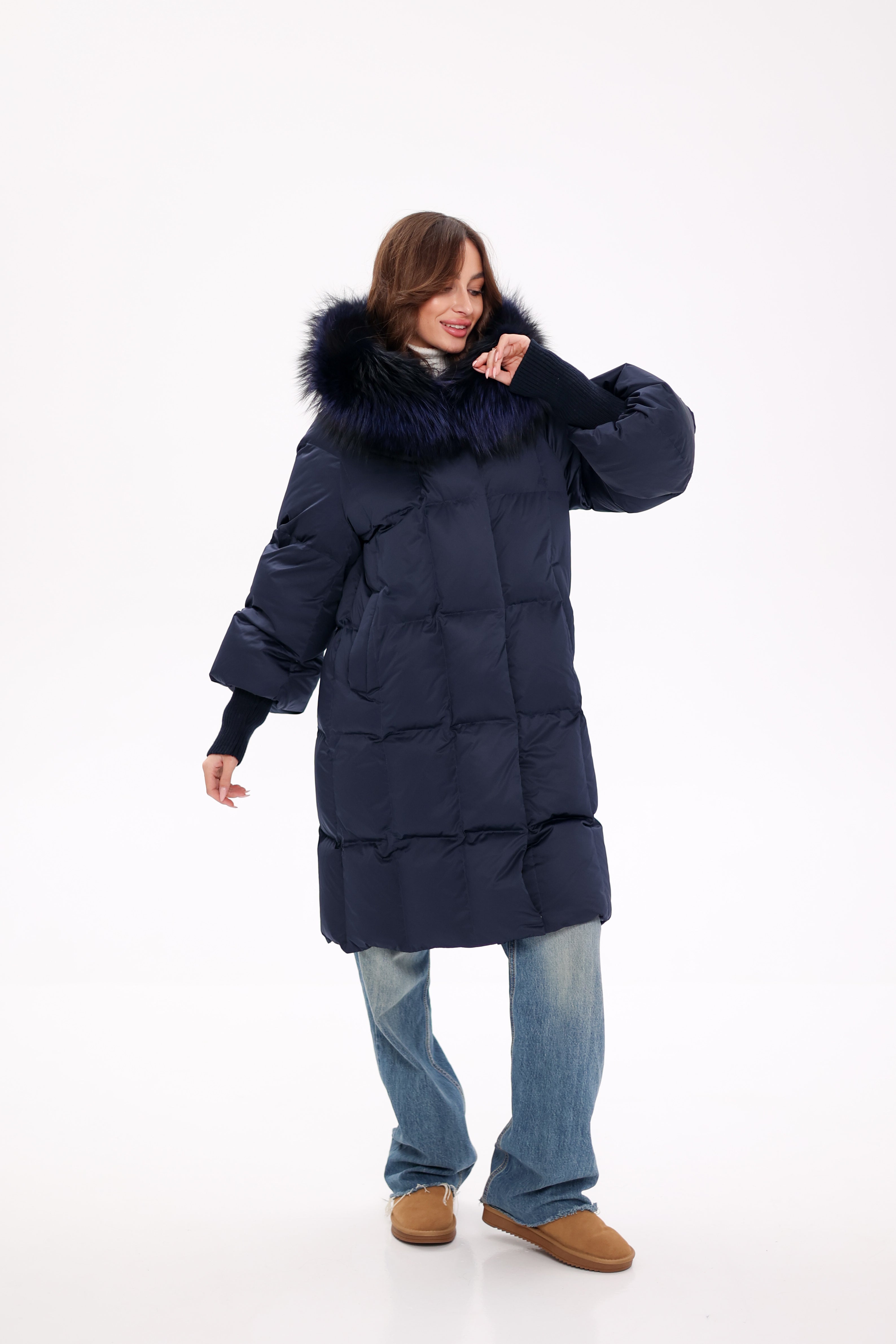 Genuine Fox Fur Trim Down Coat in Royal Blue Alaska® Outerwear Company