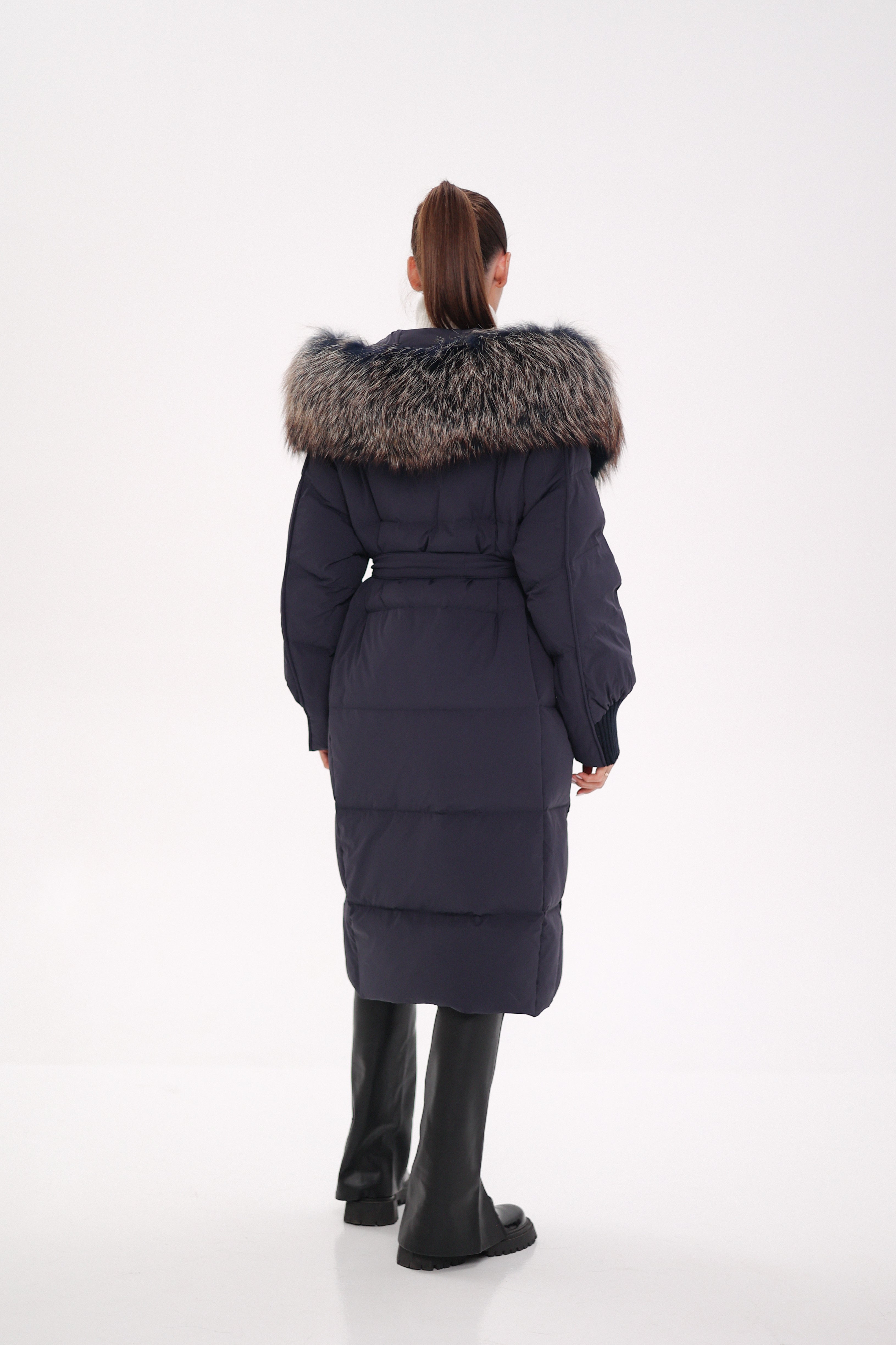 Rei Genuine Fur Trim Hooded Down Coat in Navy Alaska® Outerwear Company