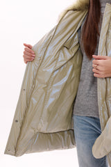 Genuine Fox Fur Down Coat with Fur Trim Mittens