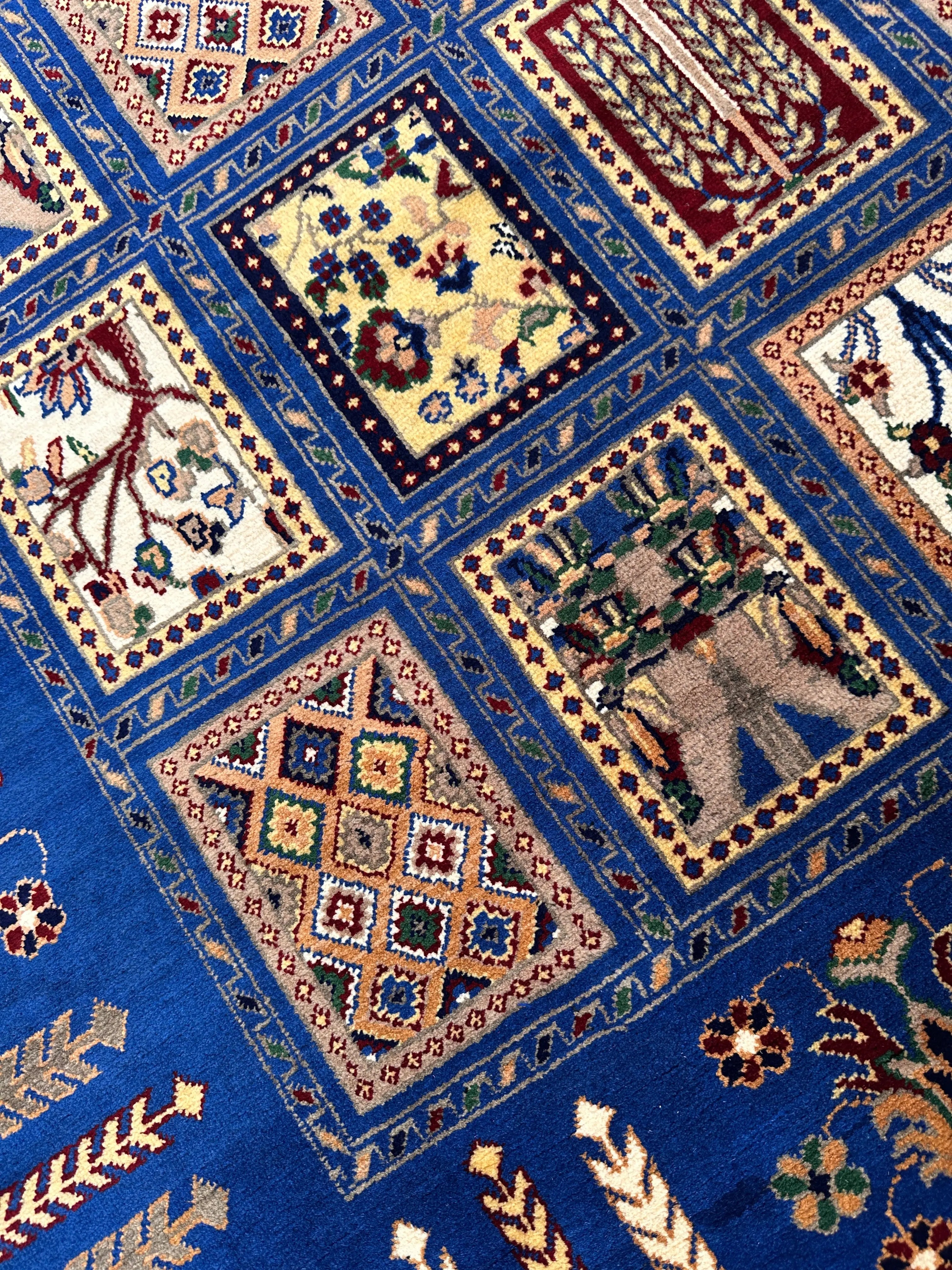 6'9″ x 10' Hand-Knotted Afghani Bakhtiari Wool Rug – Persian Garden Design – Blue & Cream Rugistan