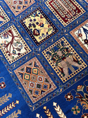 6'9″ x 10' Hand-Knotted Afghani Bakhtiari Wool Rug – Persian Garden Design – Blue & Cream Rugistan