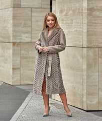 Genuine Mink Fur Rex Fur Trim Virgin Wool Coat in Beige Alaska® Outerwear Company