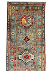 Hand-Knotted Afghan Kazak Wool Runner Rug – 2'7" x 12'3" – Traditional Geometric Design Rugistan