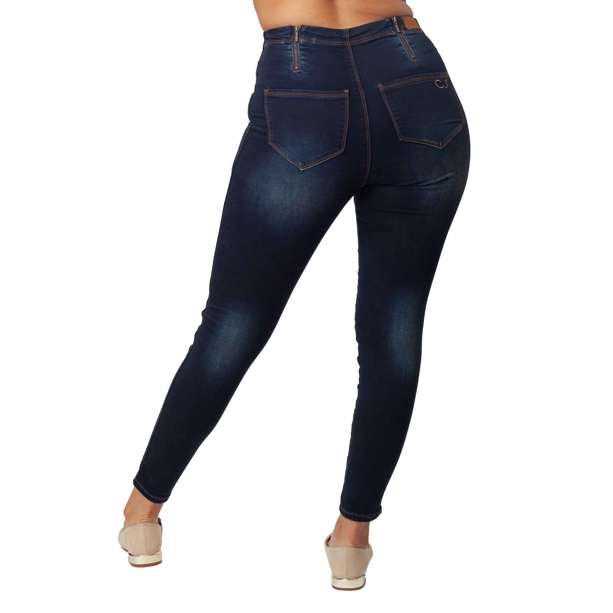 Dark blue jeans on a white background