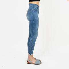 Pearl Beaded Distressed Hem Capris