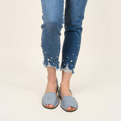 Pearl Beaded Distressed Hem Capris