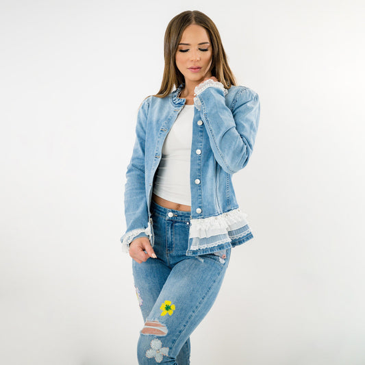 Long Sleeve beaded jacket with Lace peplum