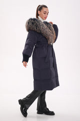 Rei Genuine Fur Trim Hooded Down Coat in Navy Alaska® Outerwear Company