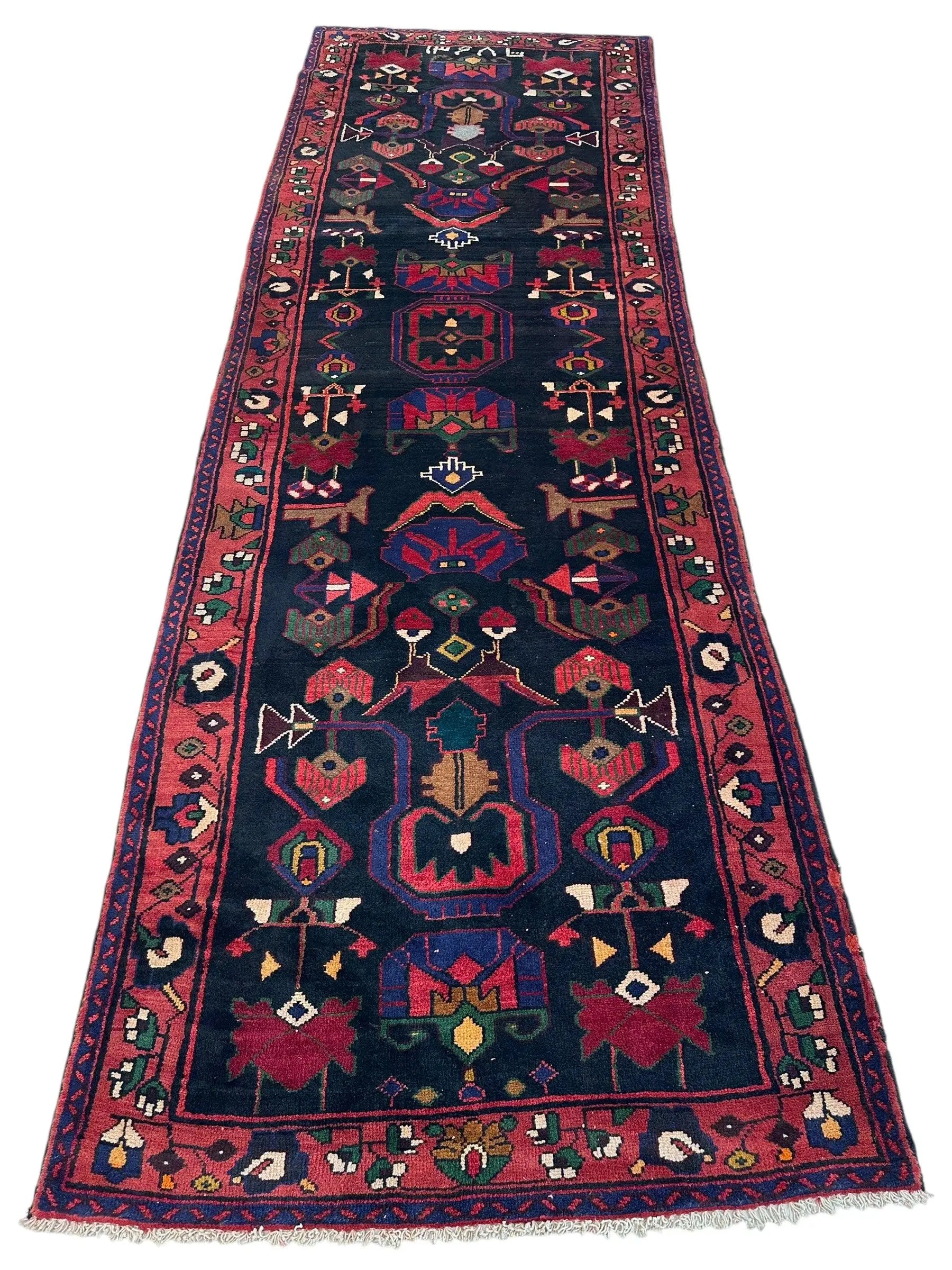 Hand-Knotted Persian Hamadan Runner - 3'6" x 10' | Tribal Wool Rug Rugistan