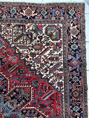 Hand-Knotted Persian Heriz Wool Rug – 9’ x 12’ – Geometric Medallion Design Rugistan