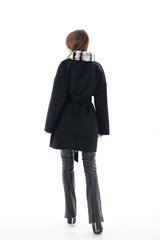 Genuine French Orylag Fur Italian Cashmere Wool Coat 85cm