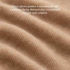 Close-up of cashmere fabric with text about its softness and comfort.