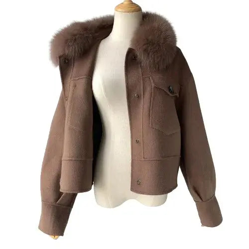 Cashmere jacket with large natural fur collar Family Shopolf