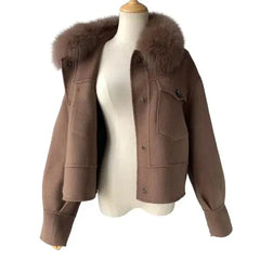 Cashmere jacket with large natural fur collar Family Shopolf