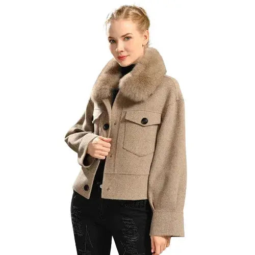 Cashmere jacket with large natural fur collar Family Shopolf