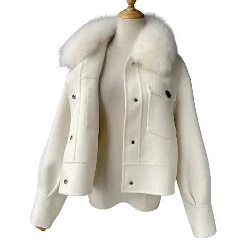 Cashmere jacket with large natural fur collar Family Shopolf
