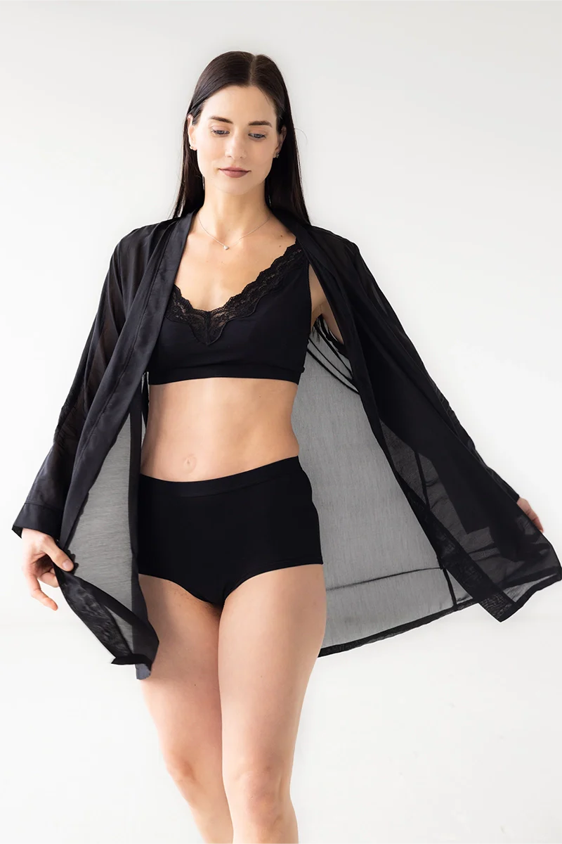 Classic Short Robe Cotton/Silk 33" Salua Lingerie