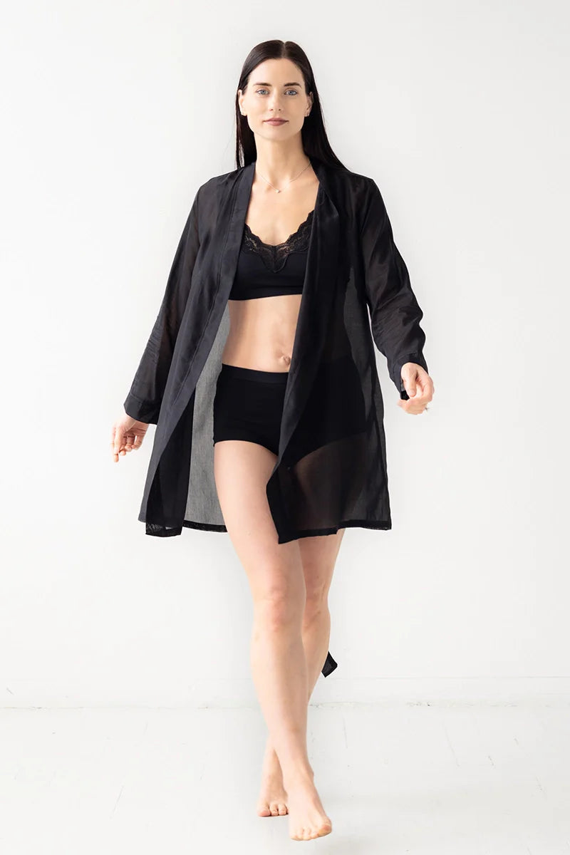 Classic Short Robe Cotton/Silk 33" Salua Lingerie