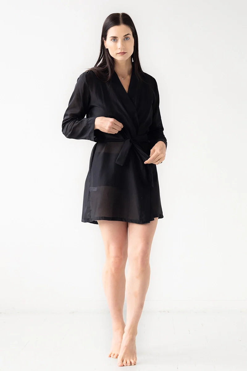 Classic Short Robe Cotton/Silk 33" Salua Lingerie