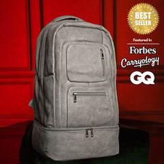 Grey Leather Carry-On Patented Backpack Sole Premise