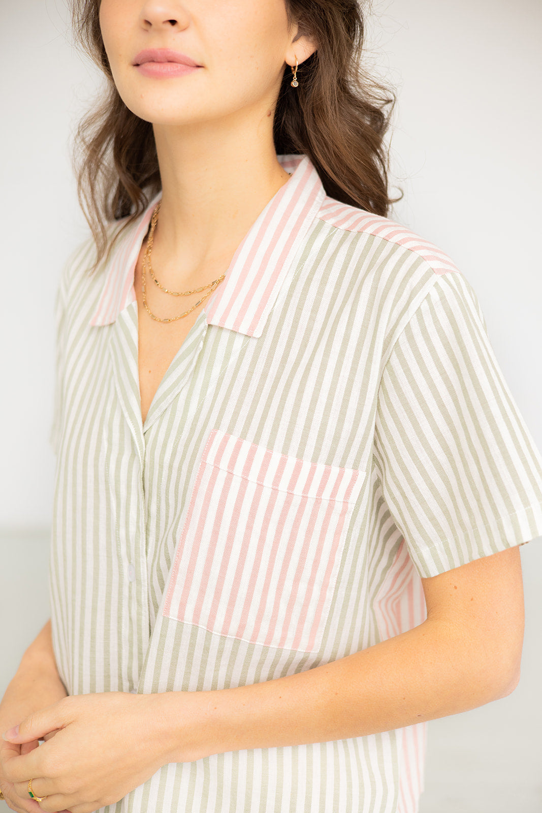 Cropped Button Down-High Waisted Color Block Shorties Salua Lingerie