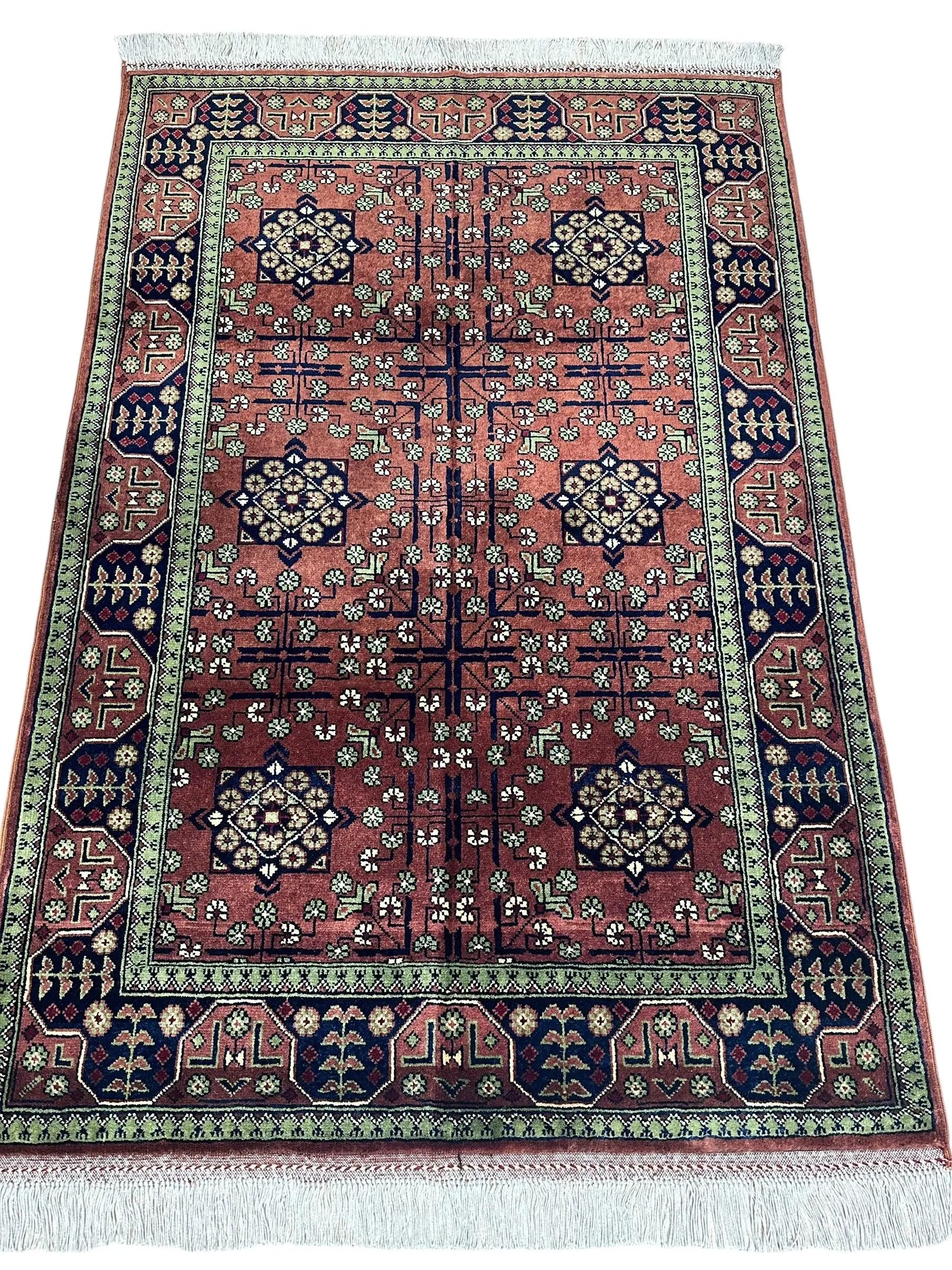Hand-Knotted Bukharayi Rug – Brown 59” x 40” | Traditional Afghani Wool Rug Rugistan