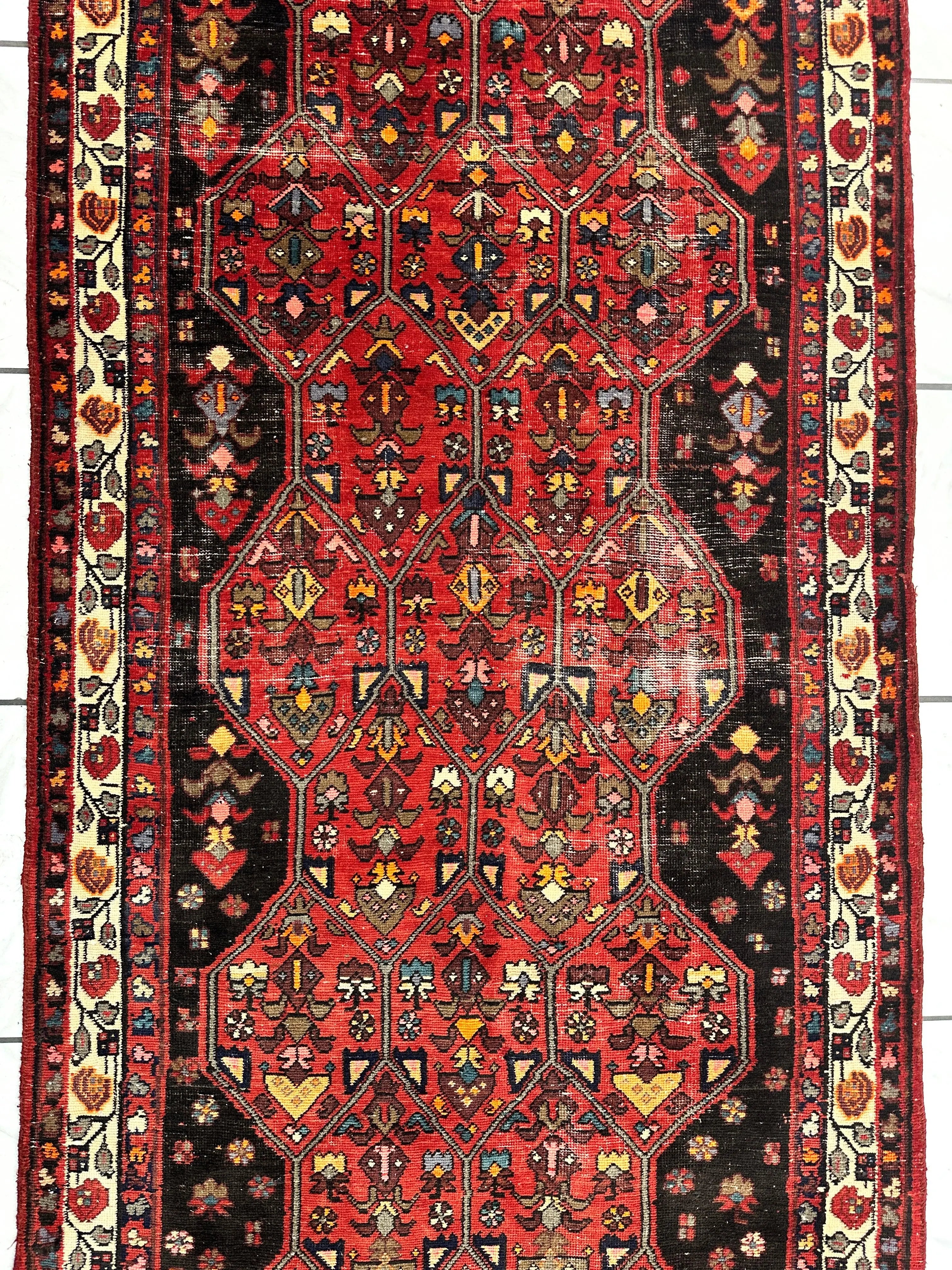 Vintage Persian Hosseinabad Runner Rug - 4’2” x 10’5” - Handwoven Wool, Circa 1950s Rugistan