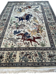 Hand-Knotted Lahore Hunting Scene Wool Rug – 8’ x 11’3” – Vintage 1950s Persian-Style Masterpiece Rugistan