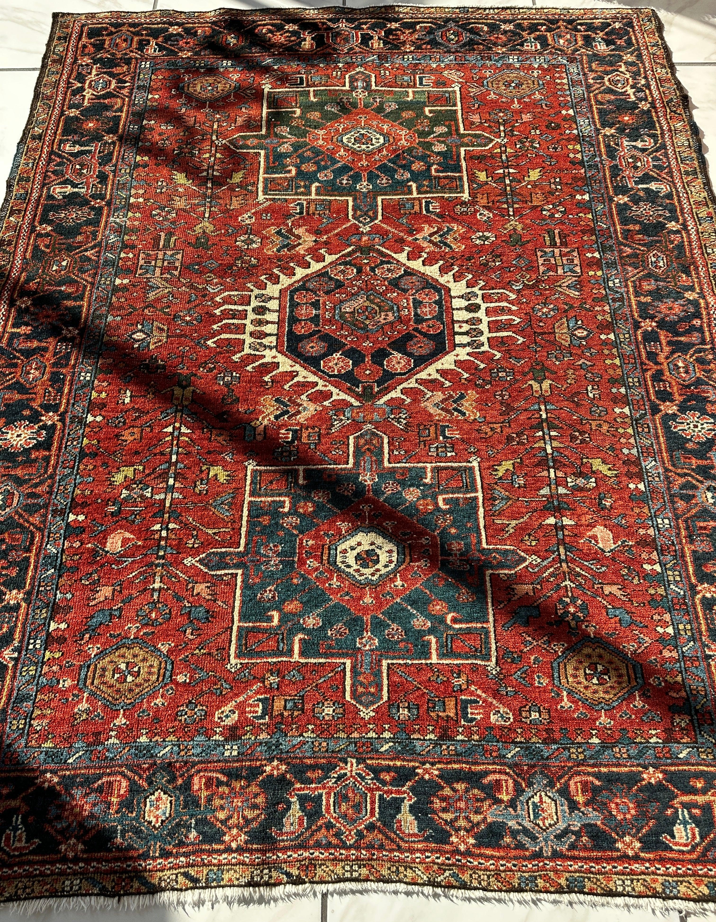 KARAJA Persian Antique Heriz Rug 4'9" x 6' Rugistan