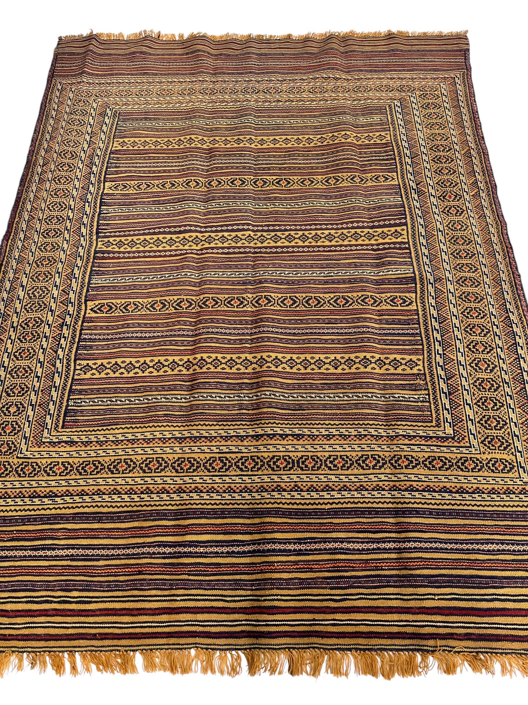 Hand-Woven Afghani Maliki Wool Kilim Rug - 4'5" x 6' Rugistan