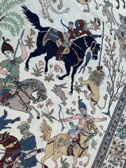 Hand-Knotted Lahore Hunting Scene Wool Rug – 8’ x 11’3” – Vintage 1950s Persian-Style Masterpiece Rugistan