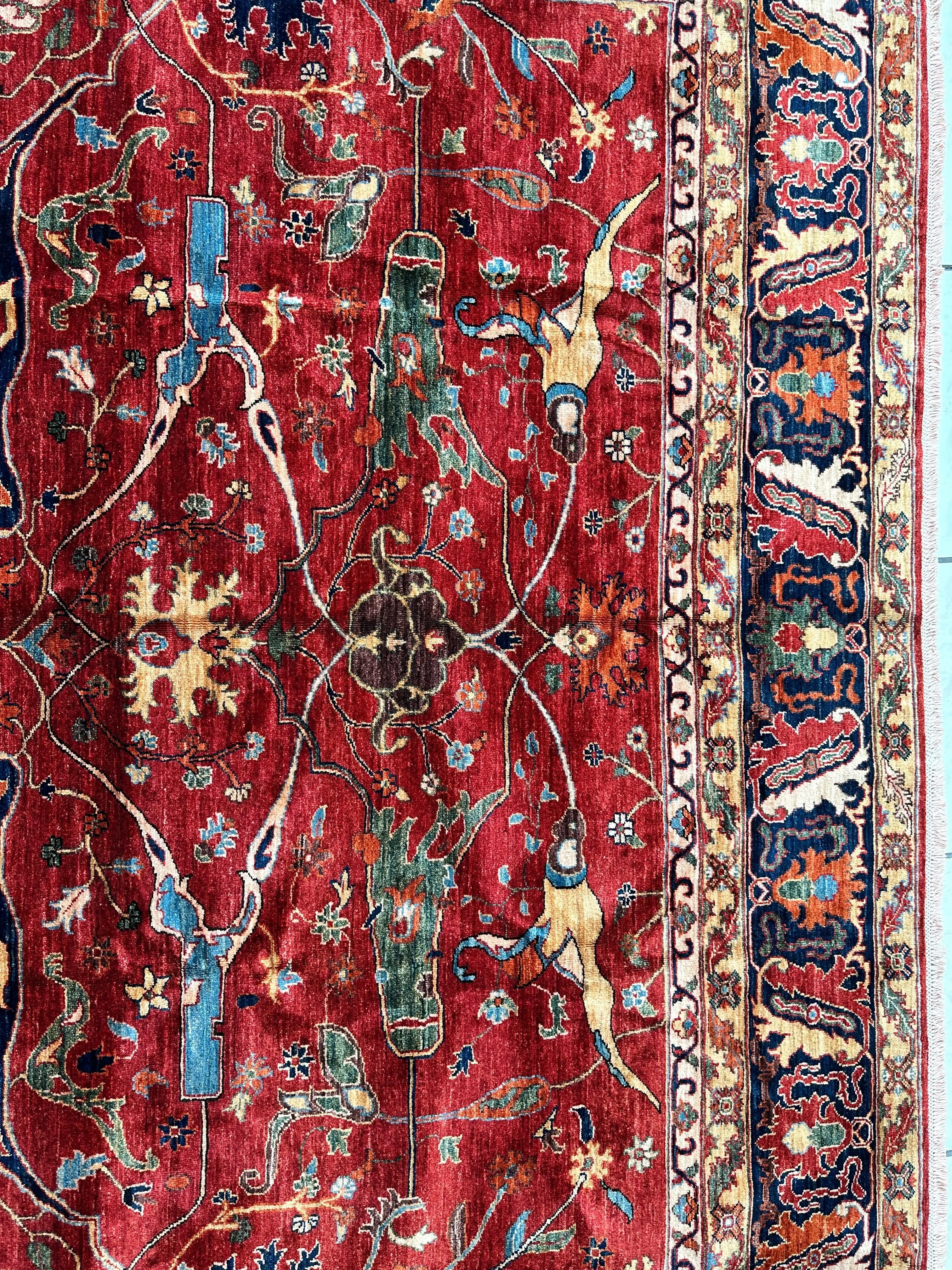 Hand-Knotted Afghani Bidjar Wool Rug – 9’x12’6” – Intricate Geometric & Floral Motifs Rugistan