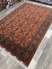Hand-Knotted Afghani Bukharayi Rug | 6'7" x 10' Wool Area Carpet – Traditional Geometric Design Rugistan
